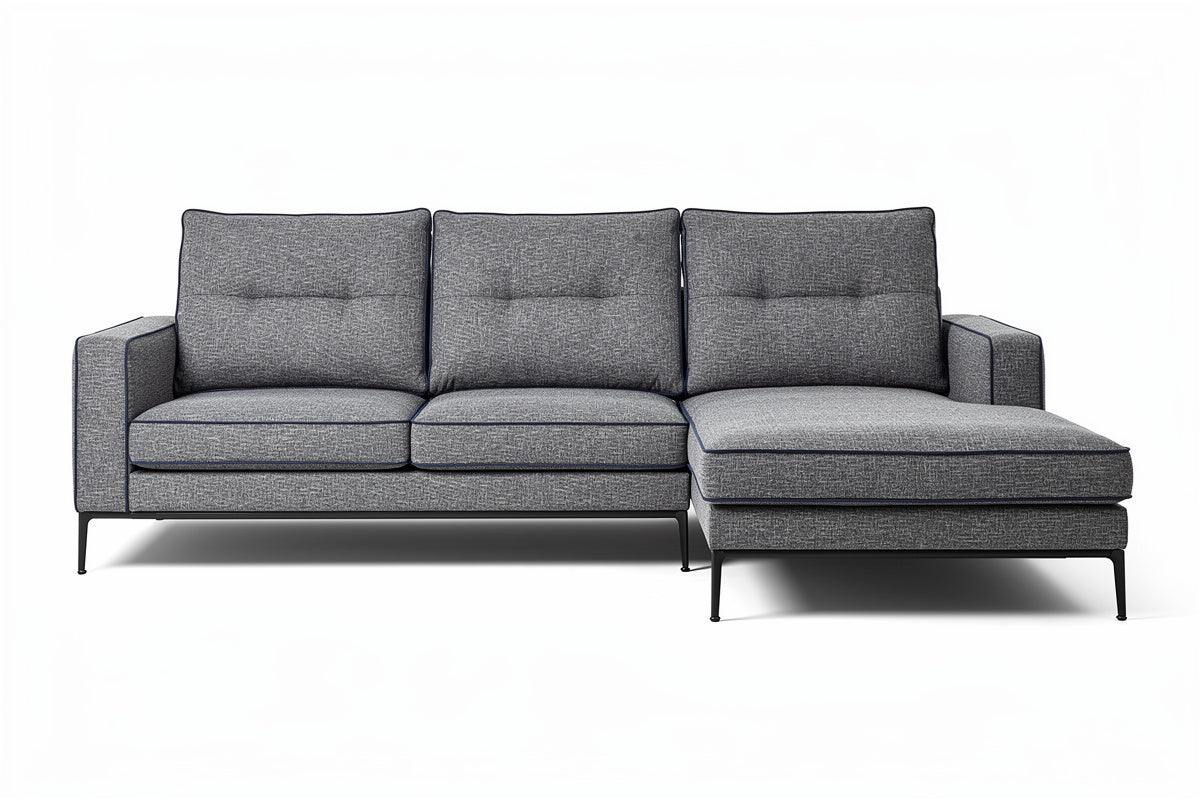 **Moderne Hoekbank met Grijze Stoffering en Minimalistisch Design**