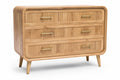 **Moderne houten ladekast met drie lades en gouden handvatten**