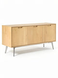 Technische titel in het Nederlands: **Moderne Eiken Houten Dressoir met Gestreepte Deuren en Metaal Onderstel**